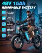 YVY Adult Electric Bike, 3000W Peak Motor, 48V 15.6-40Ah Battery, Up to 180-Mile Range, 20" Fat Tires, Dual Suspension - Image 3