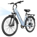 Qlife Cityone 48V Step-Through Electric Bike, Long-Range Commuter E-Bike, 26" Tires, 7-Speed, Extended Battery, Blue